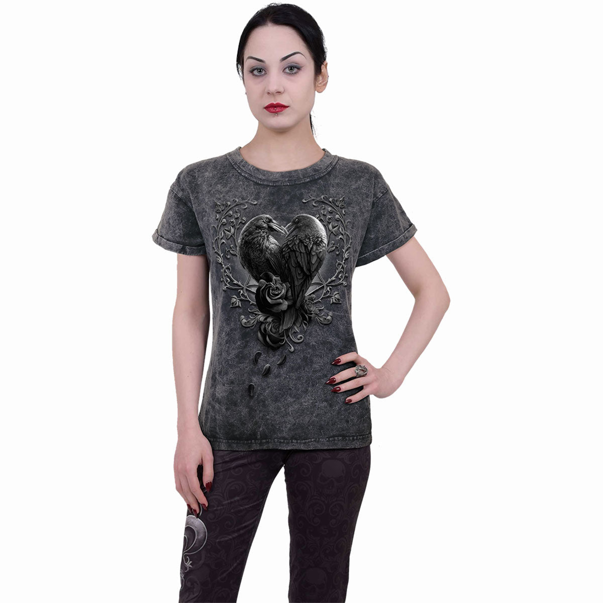 SPIRAL - RAVEN HEART - ACID WASH TURNUP SLEEVE