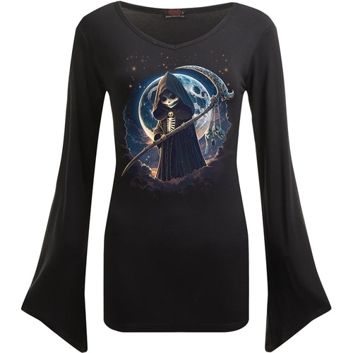 SPIRAL - REAPERETTE - V NECK GOTH SLEEVE TOP BLACK