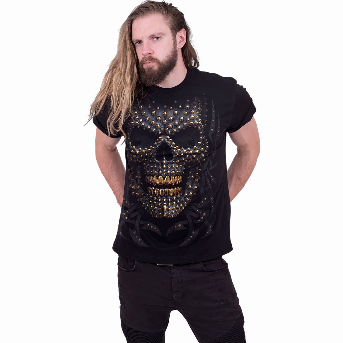 SPIRAL - BLACK GOLD - FRONT PRINT T-SHIRT
