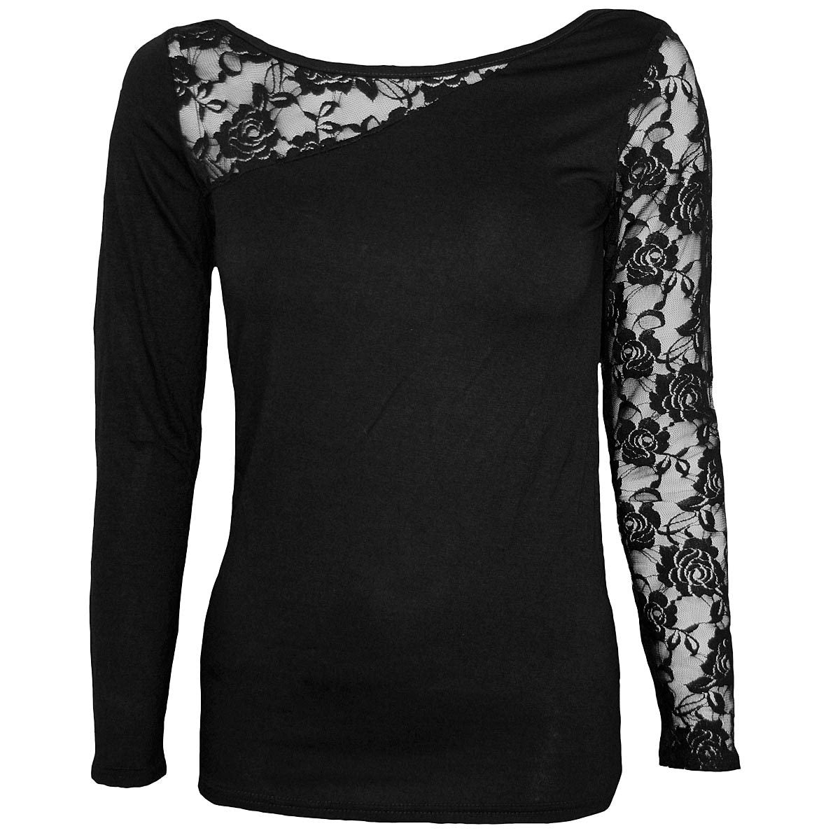 GOTHIC ELEGANCE - Lace One Shoulder Top Black - Spiral USA