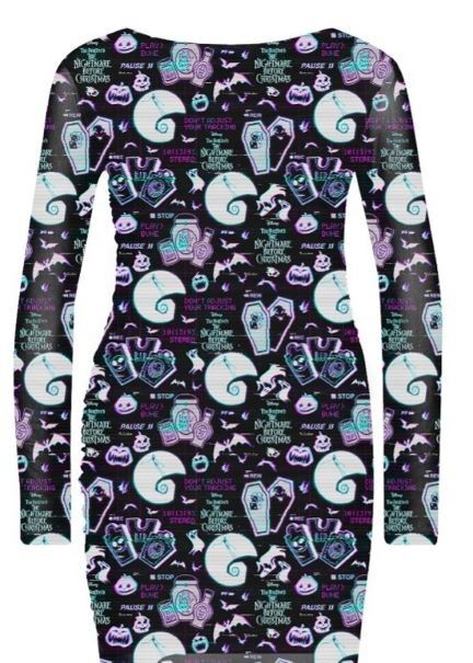 Nightmare Before Christmas - Glitch All Over Print - Womens Bodycon Mesh Dress