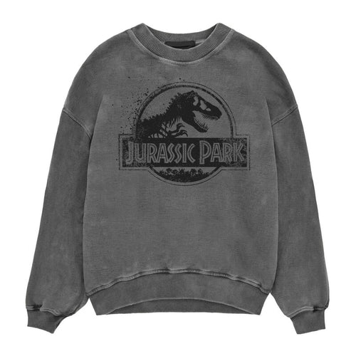 Jurassic Park - Spray -Logo -Säure -Wäsche Sweatshirt - Sweatshirt -Holzkohlesäurewaschung