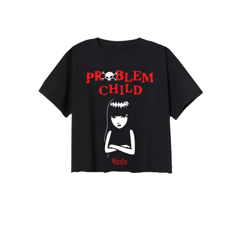 Emily The Strange - Problem Child - Cropped Raw Hem Tee Black 