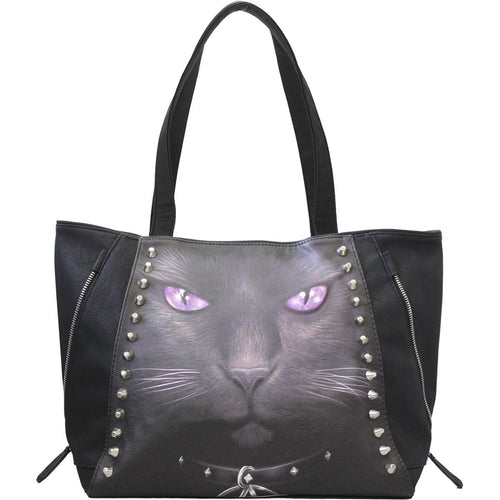 SPIRAL - BLACK CAT - TOTE BAG - TOP QUALITY PU LEATHER STUDDED