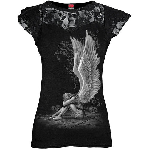 Angel en esclavage - Sleeve de capuchon en couches en dentelle noire