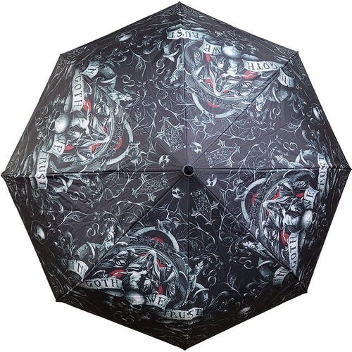 SPIRAL - IN GOTH WE TRUST - COMPACT TRAVEL UMBRELLA WITH AUTO OPEN & CLOSE