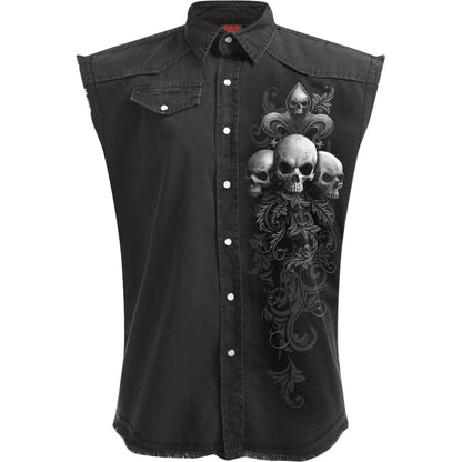 SKULL SCROLL - Sleeveless Stone Washed Worker Black - Spiral USA