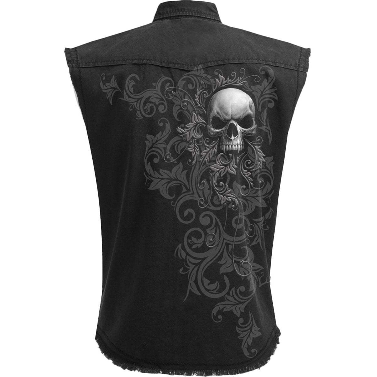 SKULL SCROLL - Sleeveless Stone Washed Worker Black - Spiral USA