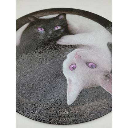 SPIRAL - YIN YANG CATS - GLASS CHOPPING BOARD (CIRCULAR)