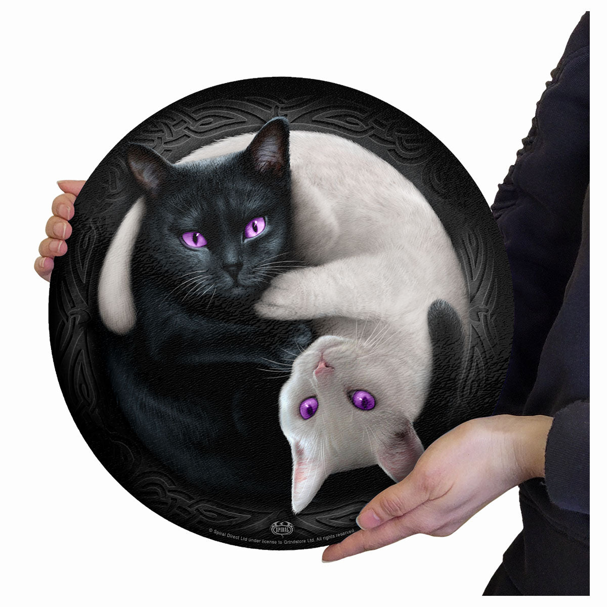 SPIRAL - YIN YANG CATS - GLASS CHOPPING BOARD (CIRCULAR)