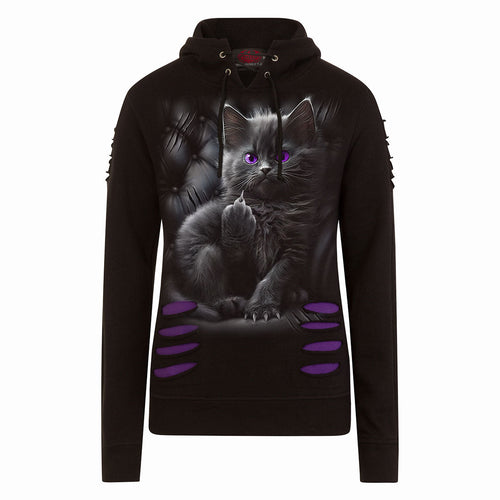 SPIRAL - CATTITUDE - LARGE HOOD RIPPED HOODIE