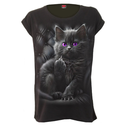 SPIRAL - CATTITUDE - TURNUP SLEEVE LOOSEFIT TEE
