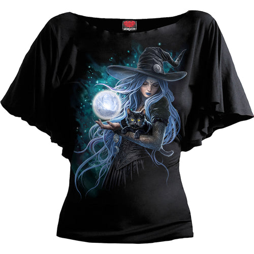 SPIRAL - MYSTIC MOON - Boat Neck Bat Sleeve Top Black