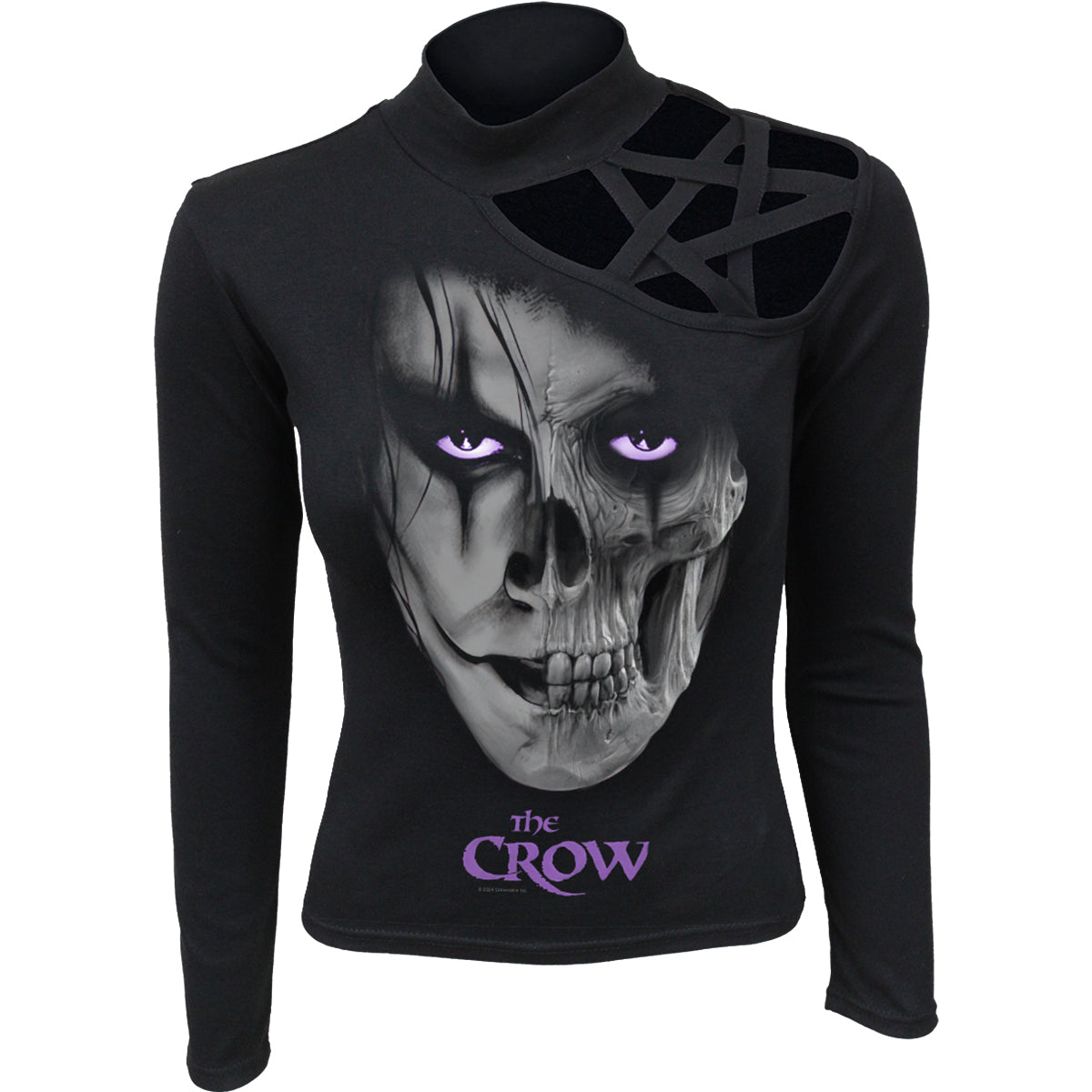 THE CROW - SKULL FACE - PENTAGRAM SHOULDER LONGSLEEVE TOP