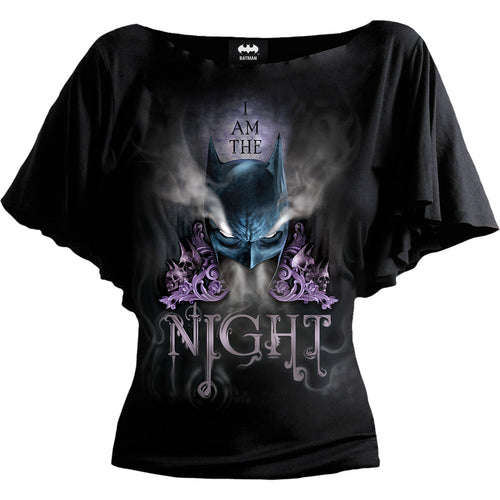 BATMAN - I AM THE NIGHT - BOAT NECK BAT SLEEVE TOP BLACK