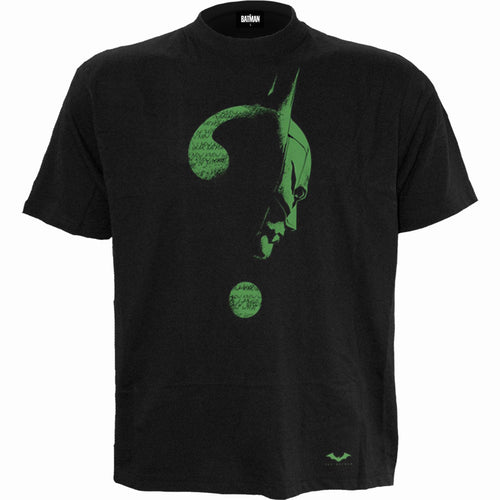 Riddler - Glühen im dunklen Logo - vorderes Druck -T -Shirt schwarz