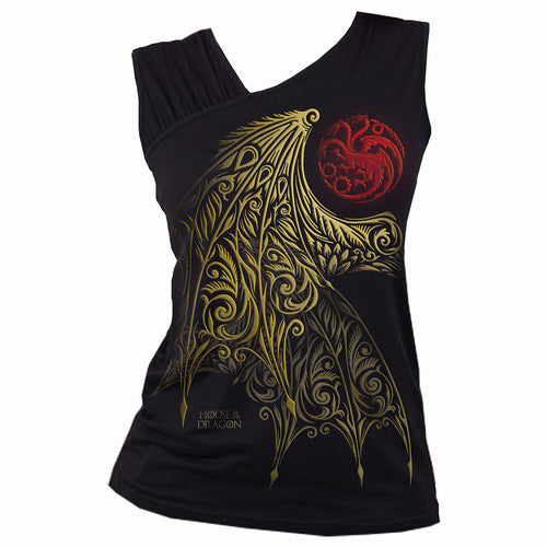 HOUSE OF DRAGONS - WING LOGO - GATHERED SHOULDER SLANT VEST BLACK