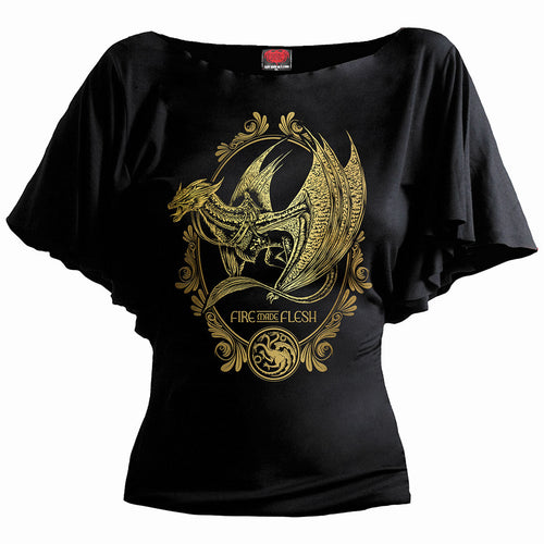 HOUSE OF DRAGONS - FILIGREE - BOAT NECK BAT SLEEVE TOP BLACK