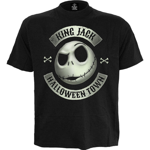 Nightmare Before XMAS -Jack Crest (Glow) -T -shirt della stampa frontale nera