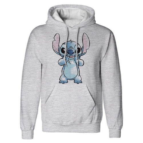 Disney Stitch - Face sur le visage esquissé - Unisexe Sports Grey Pullover Sweat à capuche