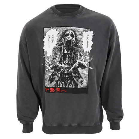 Junji LTO - schreiende Ghoul -Säure -Wasch -Sweatshirt - Sweatshirt -Holzkohlesäurewaschung