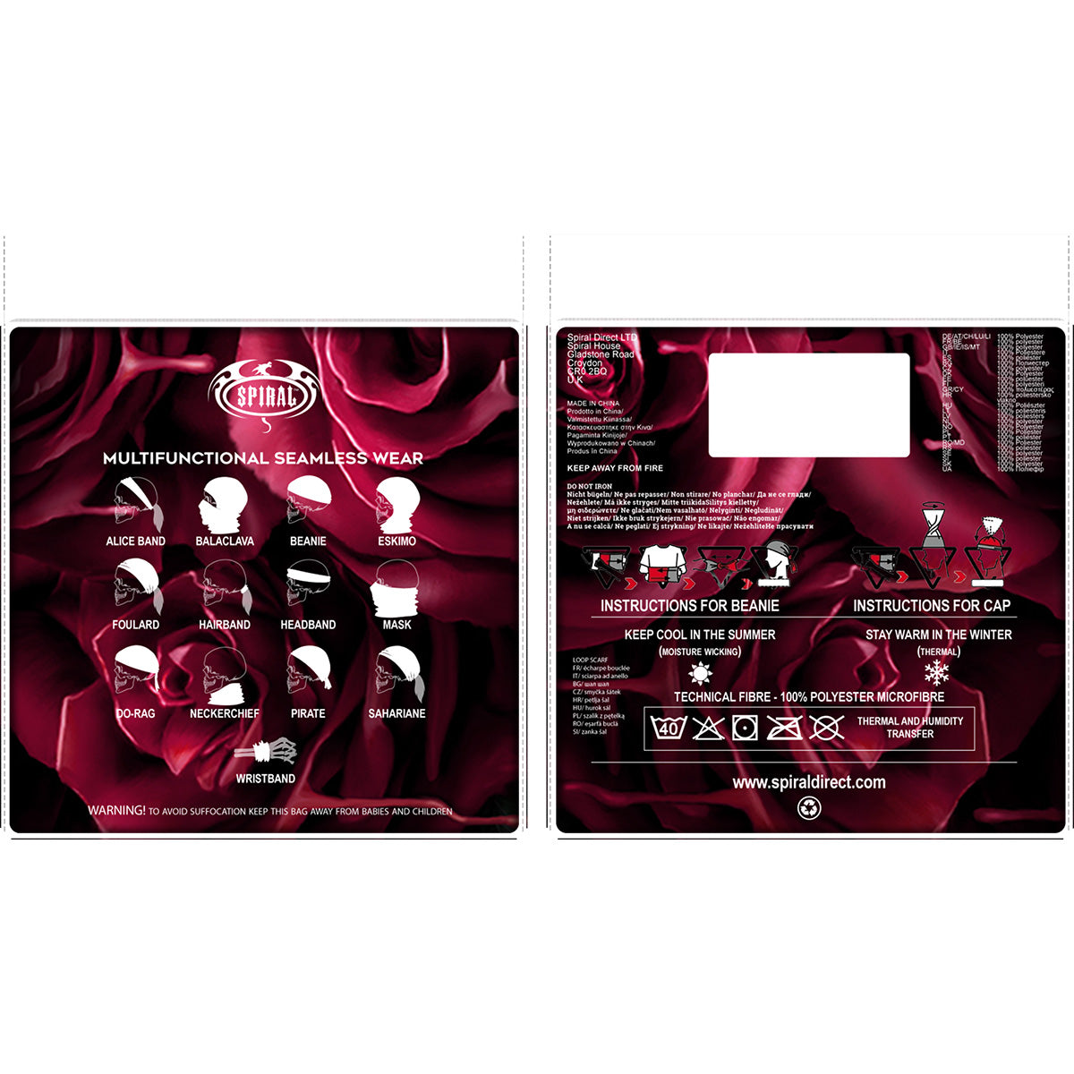 SPIRAL - BLOOD ROSE - MULTIFUNCTIONAL FACE WRAPS
