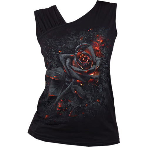 SPIRAL - BURNT ROSE - GATHERED SHOULDER SLANT VEST BLACK