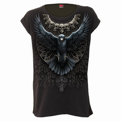 Raven Skull - Tee sciolta manica di svolta