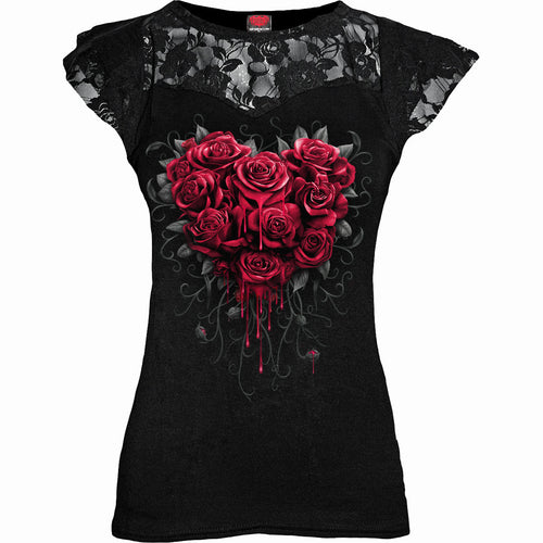 SPIRAL - BLEEDING HEART - LACE LAYERED CAP SLEEVE TOP BLACK