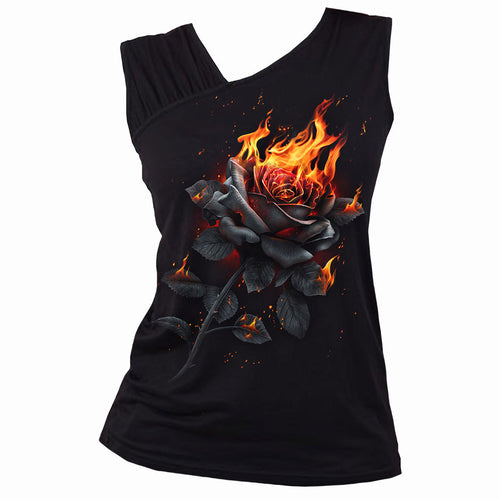 SPIRAL - FLAMING ROSE - GATHERED SHOULDER SLANT VEST BLACK