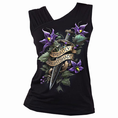 SPIRAL - DEADLY NIGHTSHADE - GATHERED SHOULDER SLANT VEST BLACK