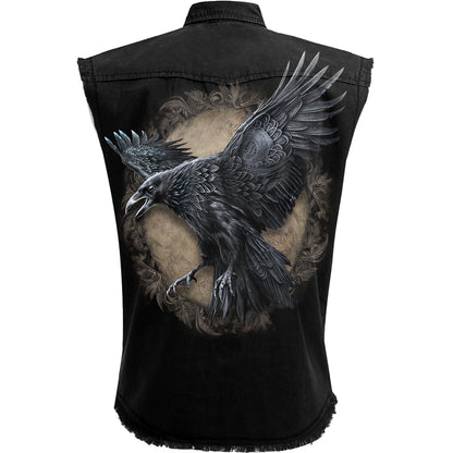 SPIRAL - RAVEN WISE - SLEEVELESS STONE WASHED WORKER BLACK