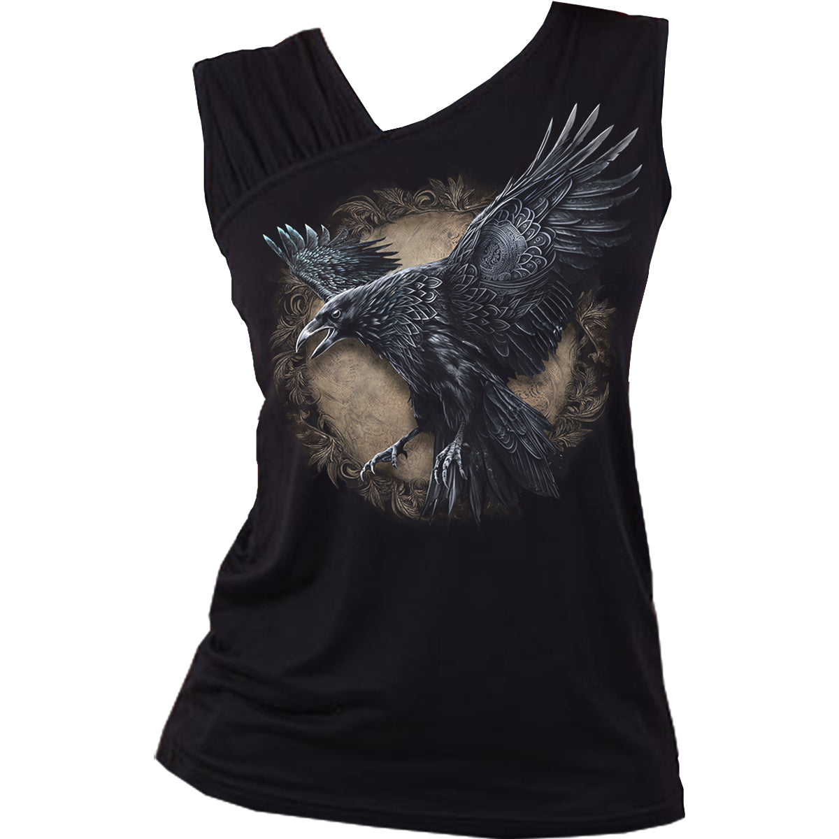 RAVEN WISE - WINGS - Gathered Shoulder Slant Vest Black