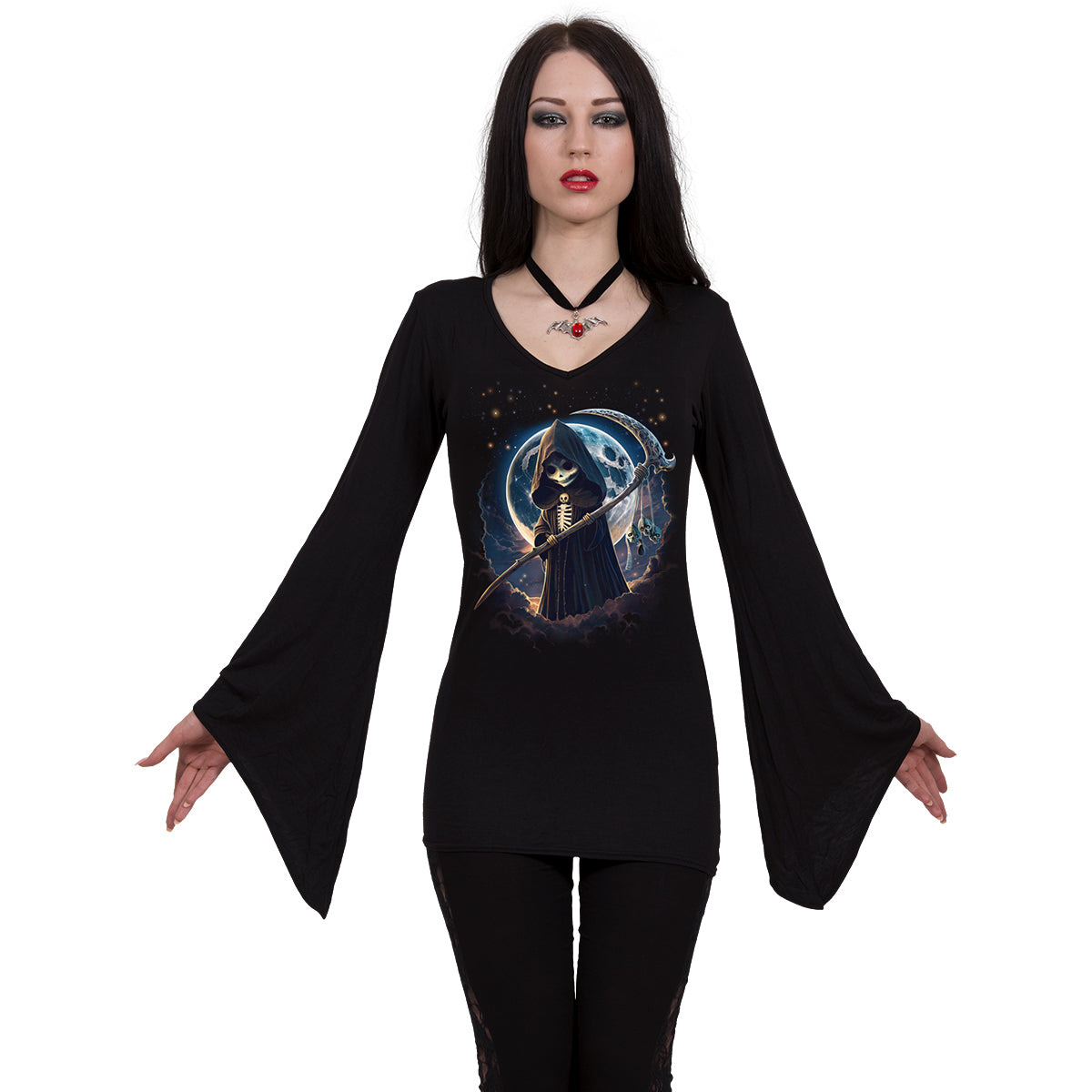 SPIRAL - REAPERETTE - V Neck Goth Sleeve Top Black