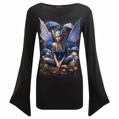 Magical - V Neck Goth Manga Top Negro