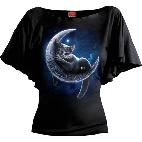 Velvet Moon - Boat Neck Bat Manga Top Black