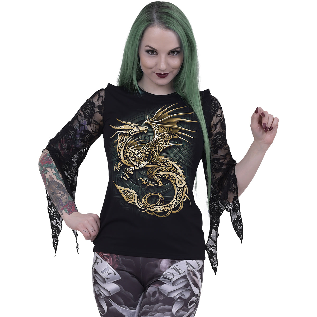 CELTIC DRAGON - Rose Lace Sleeve Top