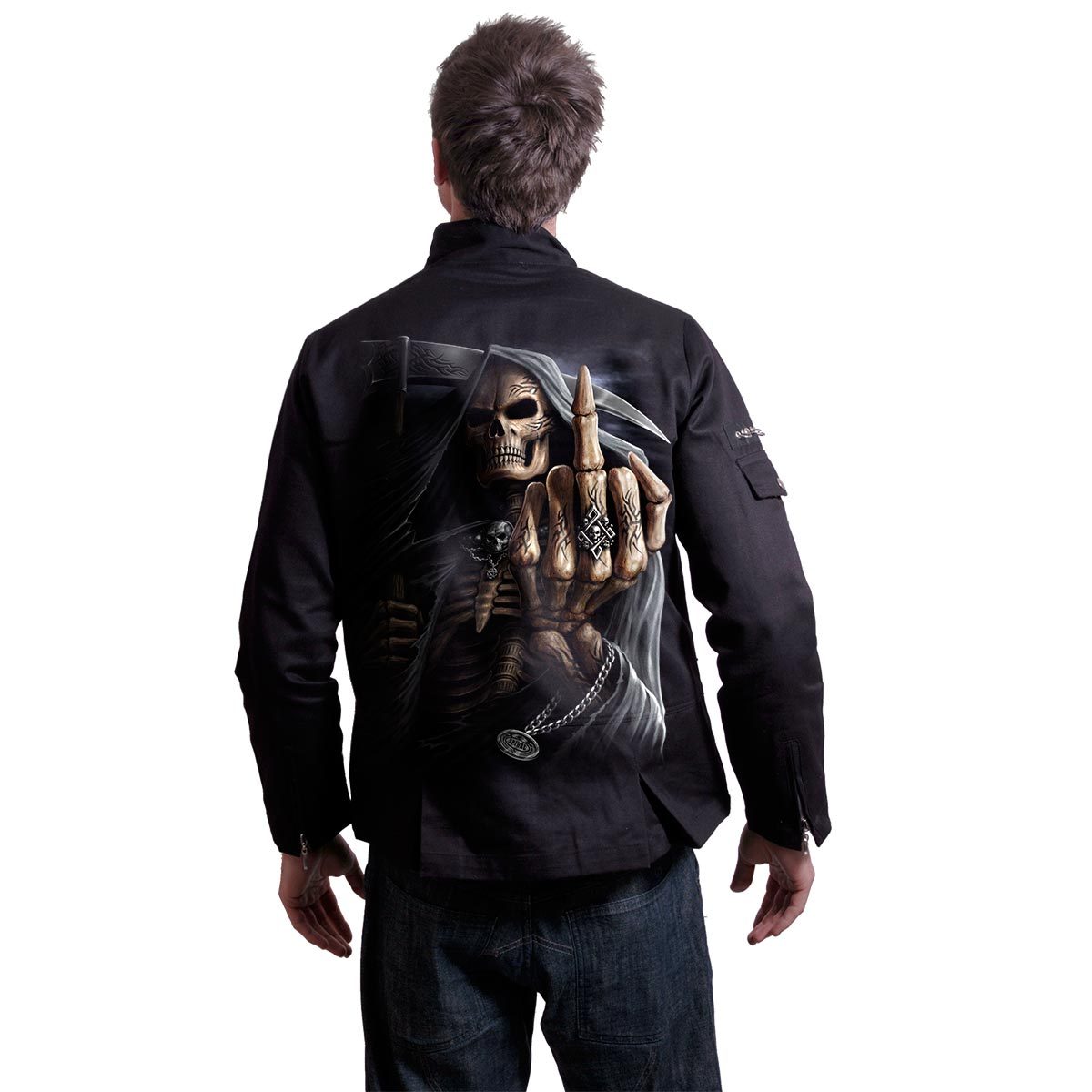 BONE FINGER - Lined Biker Jacket Black - Spiral USA