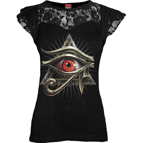 SPIRAL - EVIL EYE - LACE LAYERED CAP SLEEVE TOP BLACK