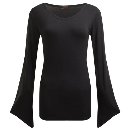 SPIRAL - GOTHIC ELEGANCE - V NECK GOTH SLEEVE TOP BLACK