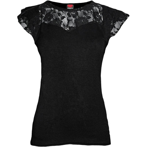 SPIRAL - GOTHIC ELEGANCE - LACE LAYERED CAP SLEEVE TOP BLACK