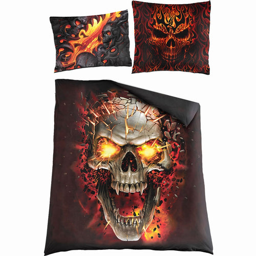 BLAST SKULL - Cubierta de doble edredón de dudas + almohada de la UE en el Reino Unido y la UE