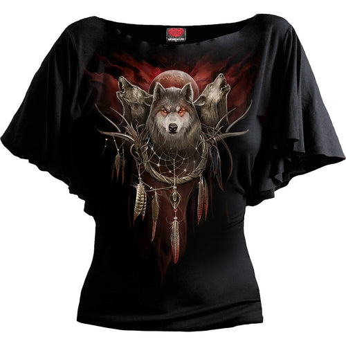 Cry of the Wolf - Boat Neck Bat Manga Top Black