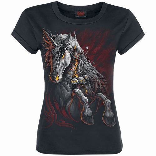 SPIRAL - INFERNAL UNICORN - GIRLS BOATNECK CAP SLEEVE T-SHIRT