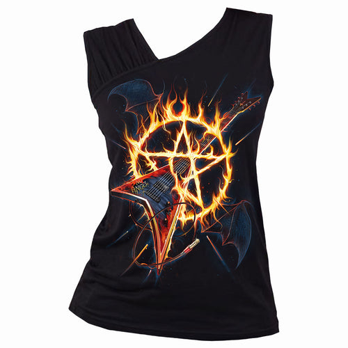 SPIRAL - HOT METAL - GATHERED SHOULDER SLANT VEST BLACK