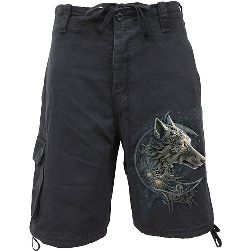 SPIRAL - CELTIC WOLF - VINTAGE CARGO SHORTS BLACK