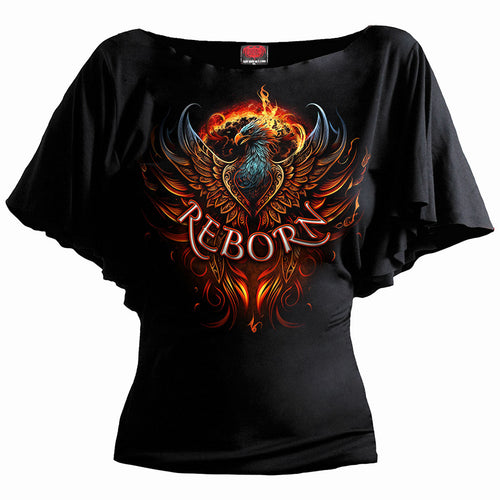 SPIRAL - ASHES REBORN - BOAT NECK BAT SLEEVE TOP BLACK