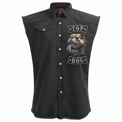 TOP DOG - Sleeveless Stone Washed Worker Black