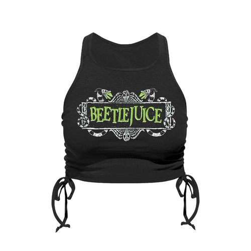 BEETLEJUICE - WORM LOGO - WOMENS GATHERED SIDE CROPPED SHELL TOP