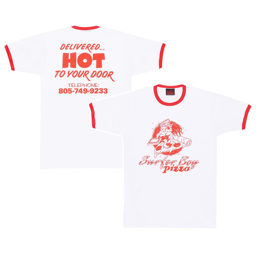 STRANGER THINGS - SURFER BOY PIZZA RED RINGER - T-SHIRT